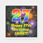 Serviette En Papier 27ème anniversaire : Fun Fireworks Motif + Rainbow (Devant)
