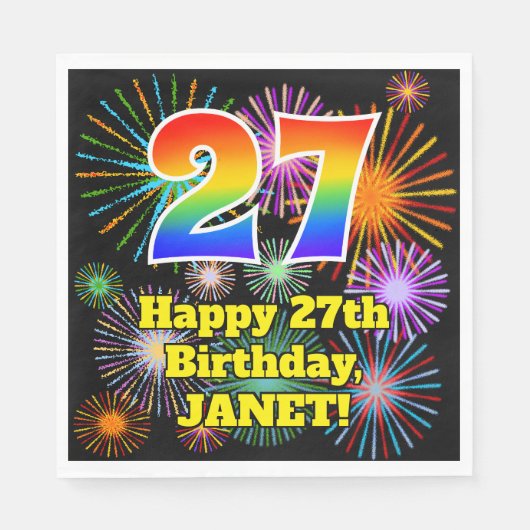 Serviette En Papier 27ème anniversaire : Fun Fireworks Motif + Rainbow (Devant)