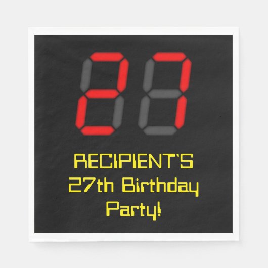 Serviette En Papier 27ème anniversaire : Rouge Digital Horloge Style " (Devant)