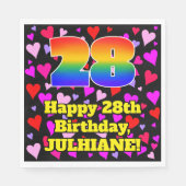 Serviette En Papier 28e anniversaire : Amour Hearts Motif, Arc-en-ciel (Devant)