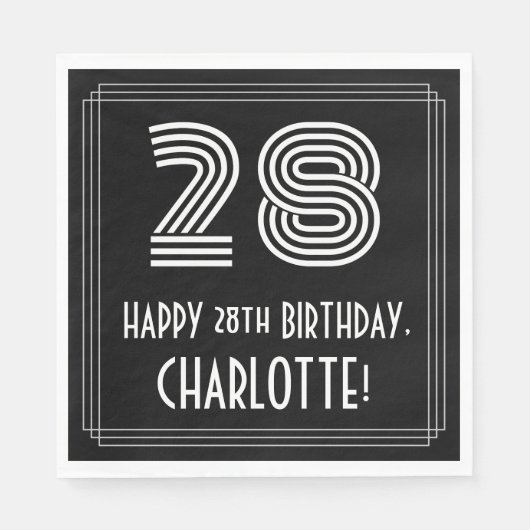 Serviette En Papier 28e anniversaire : Art Déco Inspiré Look "28" + No (Devant)