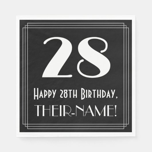 Serviette En Papier 28e anniversaire ~ Art Déco Inspiré Look "28", Nom (Devant)