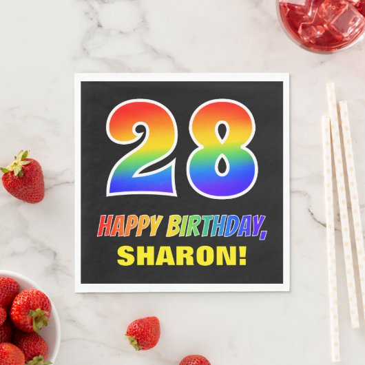 Serviette En Papier 28e anniversaire : Bold, amusant, simple, arc-en-c (En situation)