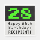 Serviette En Papier 28e anniversaire - Nerdy / Geeky Style "28" & Nom (Devant)