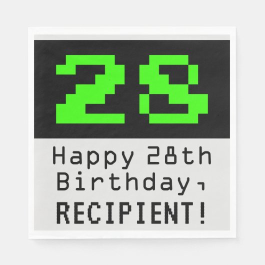 Serviette En Papier 28e anniversaire - Nerdy / Geeky Style "28" & Nom (Devant)