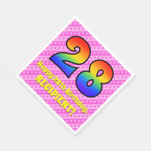 Serviette En Papier 28e anniversaire : Pink Stripes & Hearts, Rainbow (Coin)