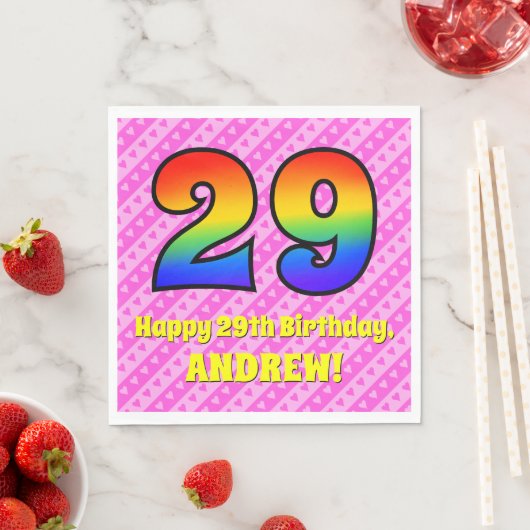 Serviette En Papier 29e anniversaire : Pink Stripes & Hearts, Arc-en-c (En situation)