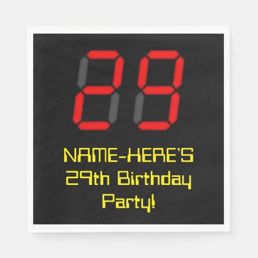 Serviette En Papier 29ème anniversaire : Rouge Digital Horloge Style " (Devant)