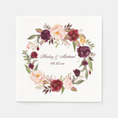 Serviette En Papier #2 Roses blanches de Marsala Burgundy | (Devant)