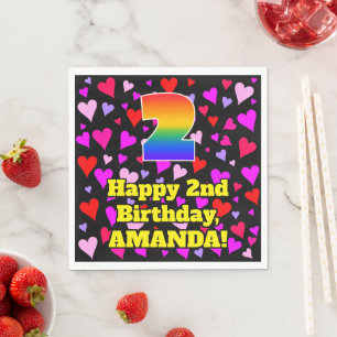 Serviette En Papier 2e anniversaire : Amour Hearts Motif, Arc-en-ciel
