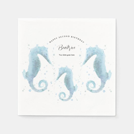 Serviette En Papier 2e anniversaire Dusty Blue Seahorse (Devant)