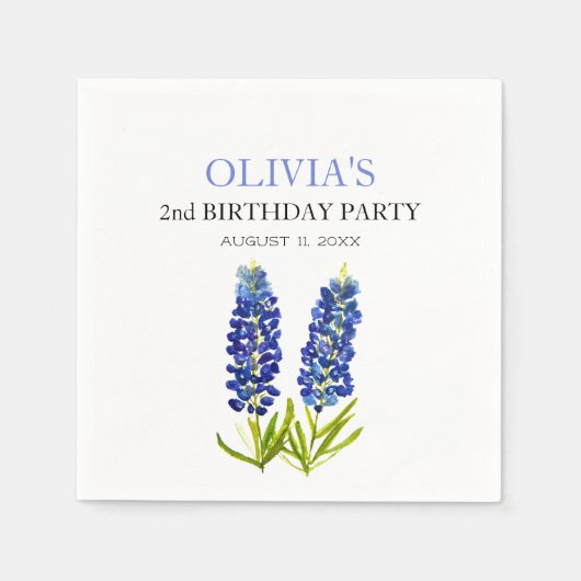 Serviette En Papier 2e anniversaire fête Bluebonnets Fleurs Bébé Fille (Devant)