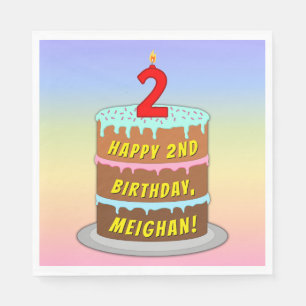 Serviette En Papier 2e anniversaire : Fun Cake and Candle + Nom person