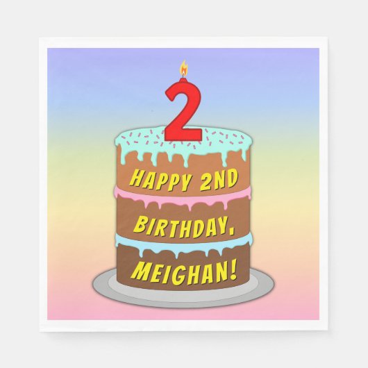 Serviette En Papier 2e anniversaire : Fun Cake and Candle + Nom person (Devant)