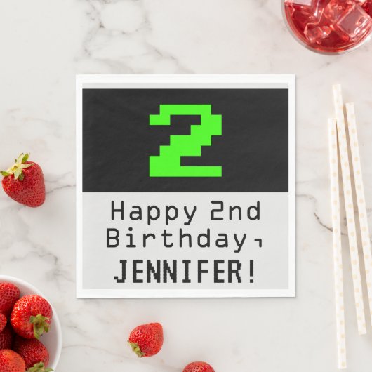 Serviette En Papier 2e anniversaire - Nerdy / Geeky Style "2" & Nom (En situation)