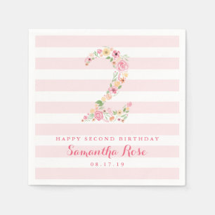 Serviette En Papier 2e anniversaire Pink Stripes & Aquarelle Florale D