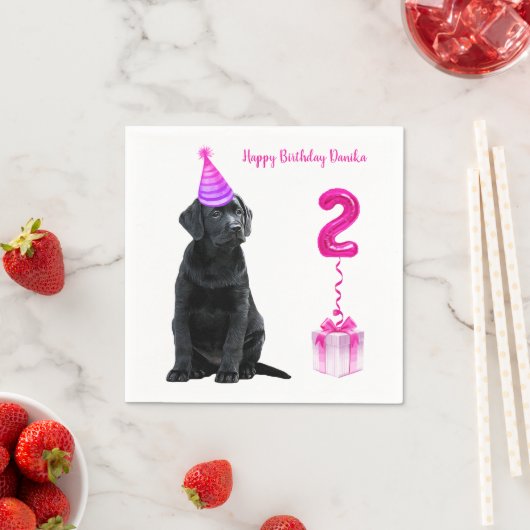 Serviette En Papier 2ème Anniversaire Chiot Thème - Mignonne Chien Ros (En situation)