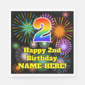 Serviette En Papier 2ème anniversaire : Fun Motif Fireworks + Rainbow (Devant)