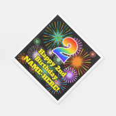 Serviette En Papier 2ème anniversaire : Fun Motif Fireworks + Rainbow (Coin)