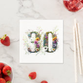 Serviette En Papier 30 Numéro d'anniversaire Fleurs sauvages (En situation)