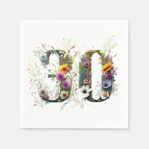 Serviette En Papier 30 Numéro d'anniversaire Fleurs sauvages