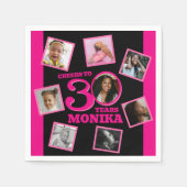 Serviette En Papier 30e anniversaire 8 photo nom rose noir (Devant)