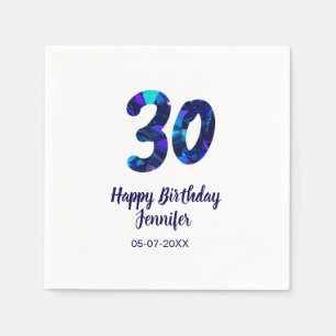 Serviette En Papier 30e anniversaire ajouter nom date année bleu scint