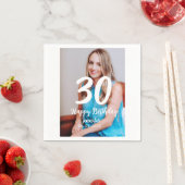 Serviette En Papier 30e anniversaire ajouter nom date année photo blan (En situation)
