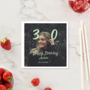 Serviette En Papier 30e anniversaire ajouter nom date année vert paste