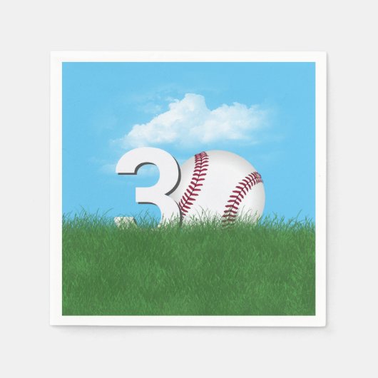Serviette En Papier 30e Anniversaire Baseball En Herbe Verte (Devant)
