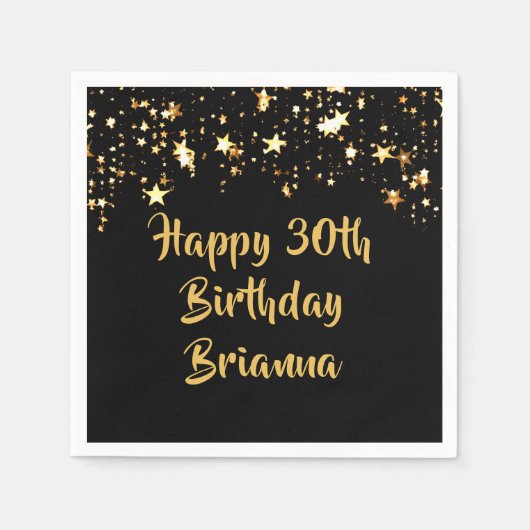 Serviette En Papier 30e anniversaire Black Gold moderne étoiles Nom (Devant)
