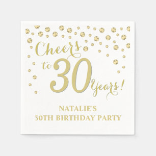 Serviette En Papier 30e anniversaire de fête Diamant blanc et or