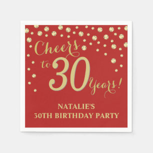 Serviette En Papier 30e anniversaire de fête Rouge et Diamant Or Napki
