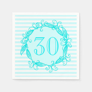 Serviette En Papier 30e anniversaire femme Aqua Bleu Blanc Tourbillonn