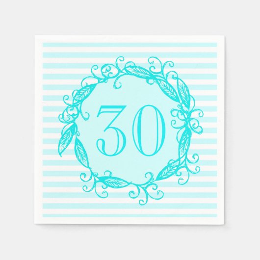 Serviette En Papier 30e anniversaire femme Aqua Bleu Blanc Tourbillonn (Devant)
