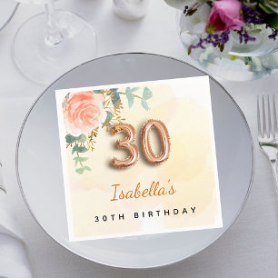 Serviette En Papier 30e anniversaire floral rose or eucalyptus monogra