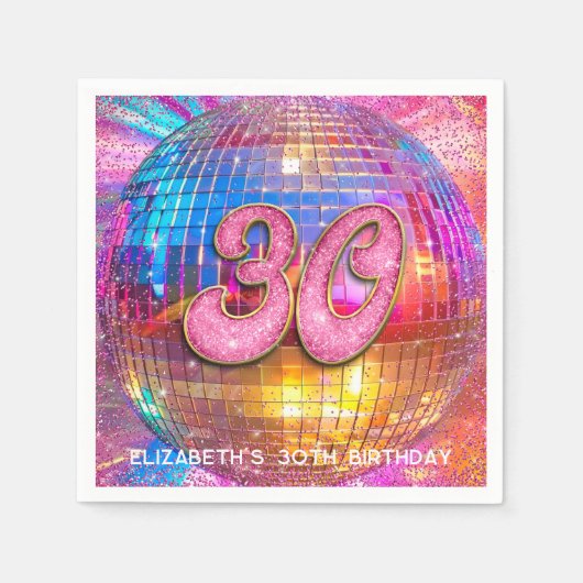 Serviette En Papier 30e anniversaire Gold Pink Parties scintillant Dis (Devant)