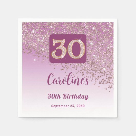 Serviette En Papier 30e anniversaire Joli Rose Parties scintillant or (Devant)