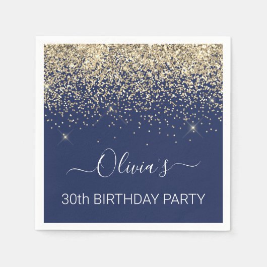 Serviette En Papier 30e anniversaire Marine Blue Gold Parties scintill (Devant)