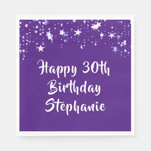 Serviette En Papier 30e anniversaire moderne violet pinceau Étoiles de (Devant)