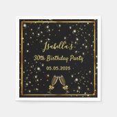 Serviette En Papier 30e anniversaire noir bulles d'or nom (Devant)