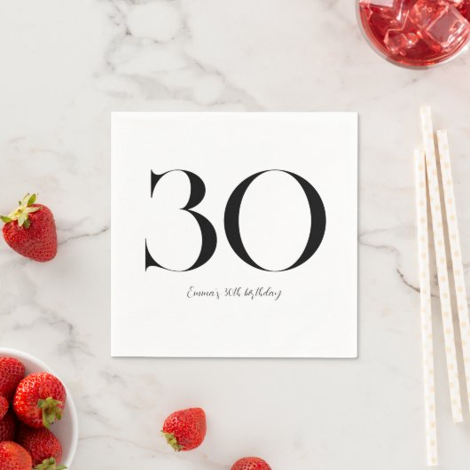 Serviette En Papier 30e anniversaire Noir et blanc (En situation)