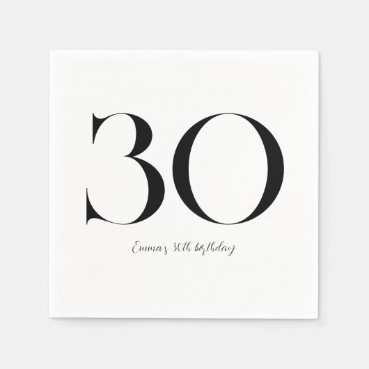 Serviette En Papier 30e anniversaire Noir et blanc (Devant)