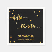 Serviette En Papier 30e anniversaire noir or hello 30 nom script (Devant)