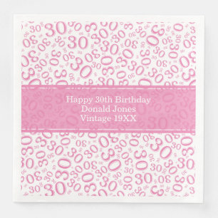 Serviette En Papier 30e anniversaire Numéro d'âge Motif rose/blanc