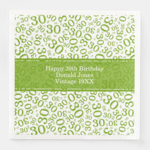 Serviette En Papier 30e anniversaire Numéro d'âge Motif Vert/Blanc