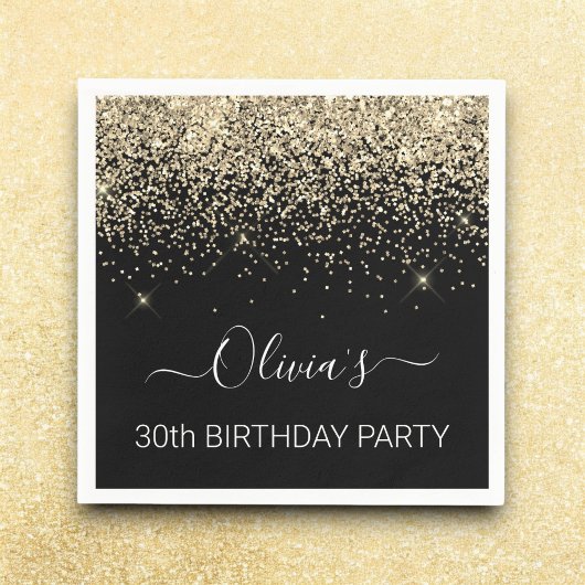 Serviette En Papier 30e anniversaire Parties scintillant d'or noir n'i