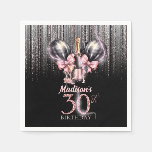 Serviette En Papier 30e anniversaire personnalisé Champagne de luxe (Devant)