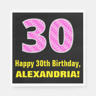 Serviette En Papier 30e anniversaire : Pink Stripes and Hearts "30" + 
