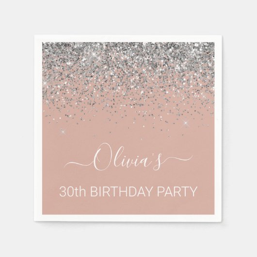 Serviette En Papier 30e anniversaire Rose Gold Blush Pink Silver Parti (Devant)